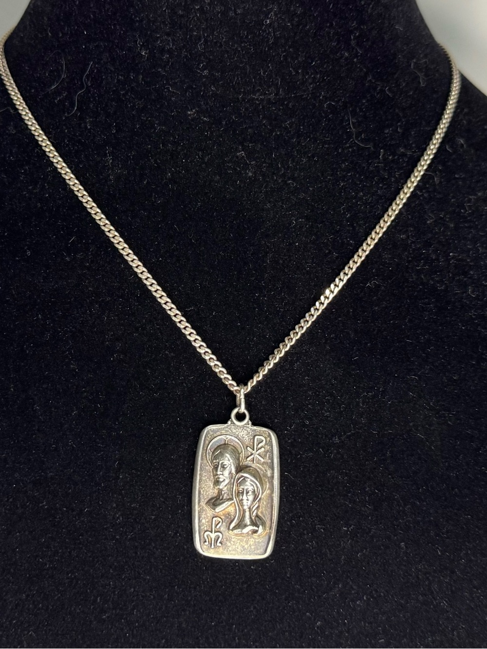 Vintage Creed Sterling Jesus & Mary Pendant Necklace